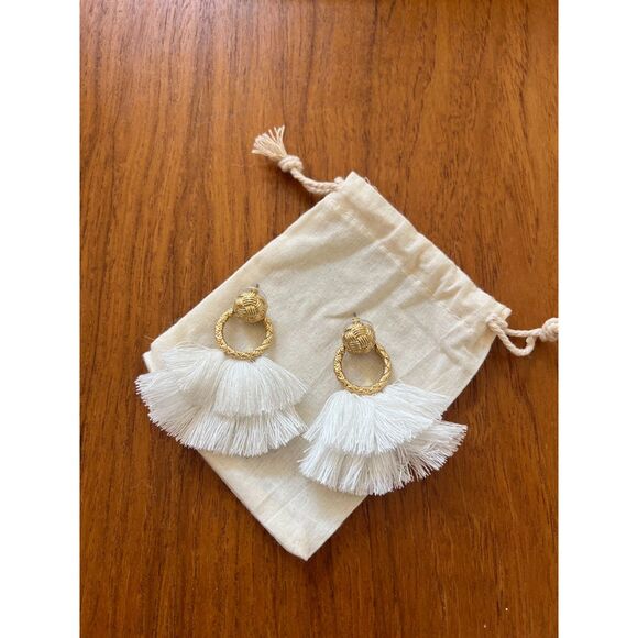 For Love and Lemons Loop Fringe Earrings in White Statement Loop in White / Gold - Picture 3 of 4